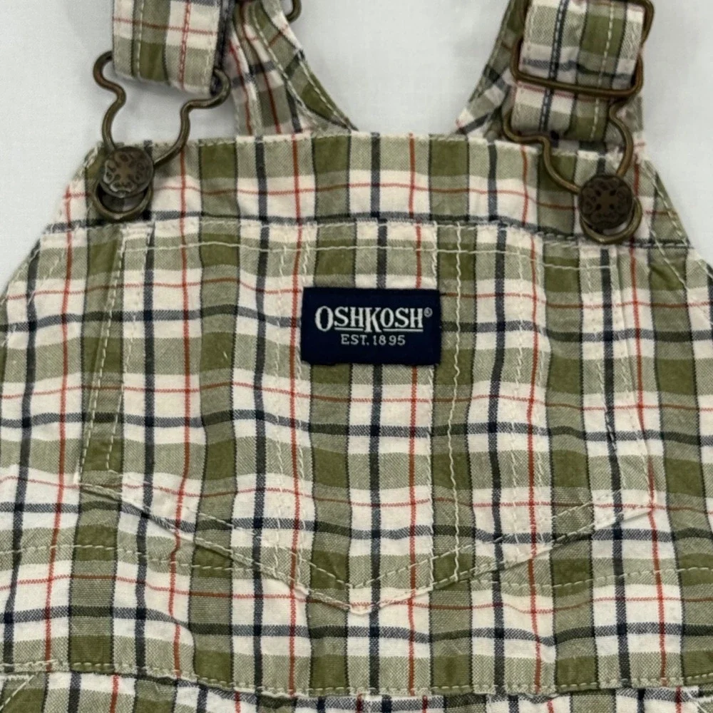 Vtg Y2K OshKosh Bgosh Kids Green Plaid Overalls Size 18 Months Cotton Shortalls